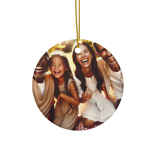 Family Photo Ceramic Ornament (Circle)