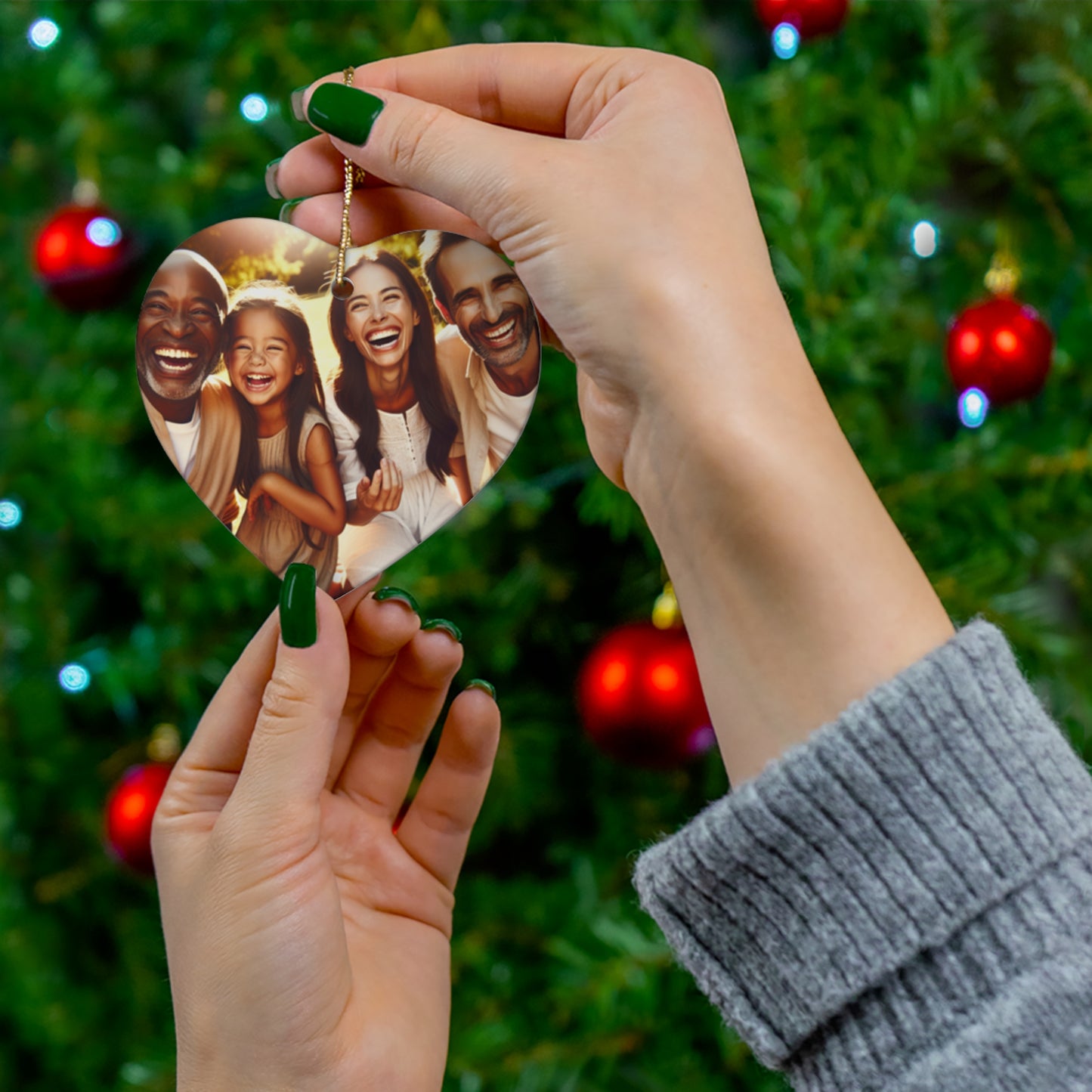 Family Photo Ceramic Ornament (Heart)